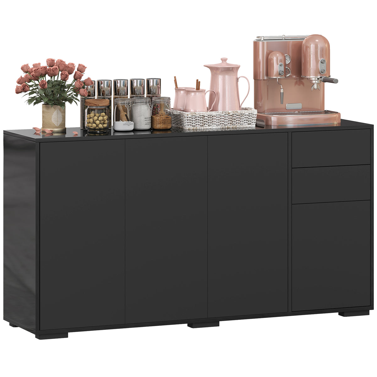 Modern Coffee Bar Cabinet with Push-Open Design and 2 Drawers – 55"W x 29"H