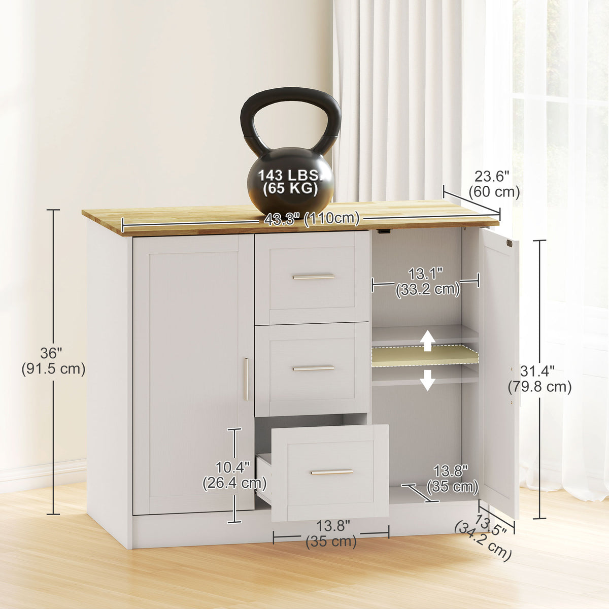 Kitchen Island with Storage Cabinets – 43"W x 36"H