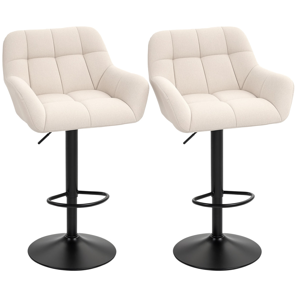 Tufted Swivel Bar Stools with Armrests and Chrome Base, Set of 2, Cream White