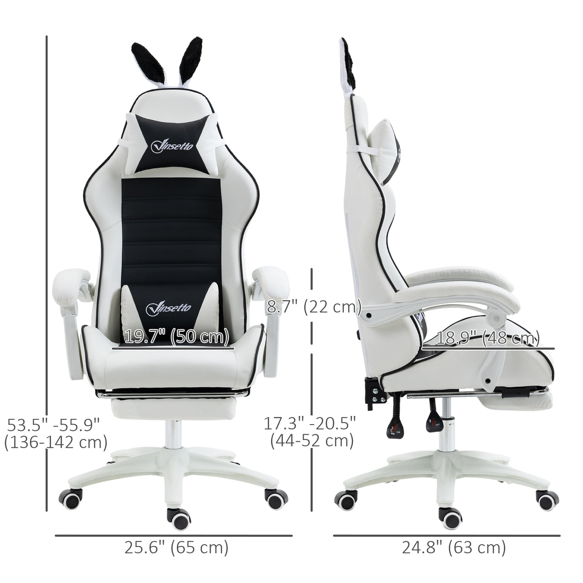 Cute Racing Gamer Chair, PU Leather Gaming Chair with Footrest, Black