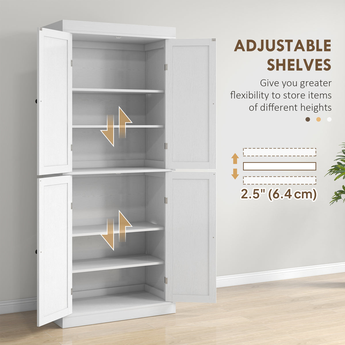 Freestanding Kitchen Pantry Cabinet with 4 Doors – 30"W x 73"H, White