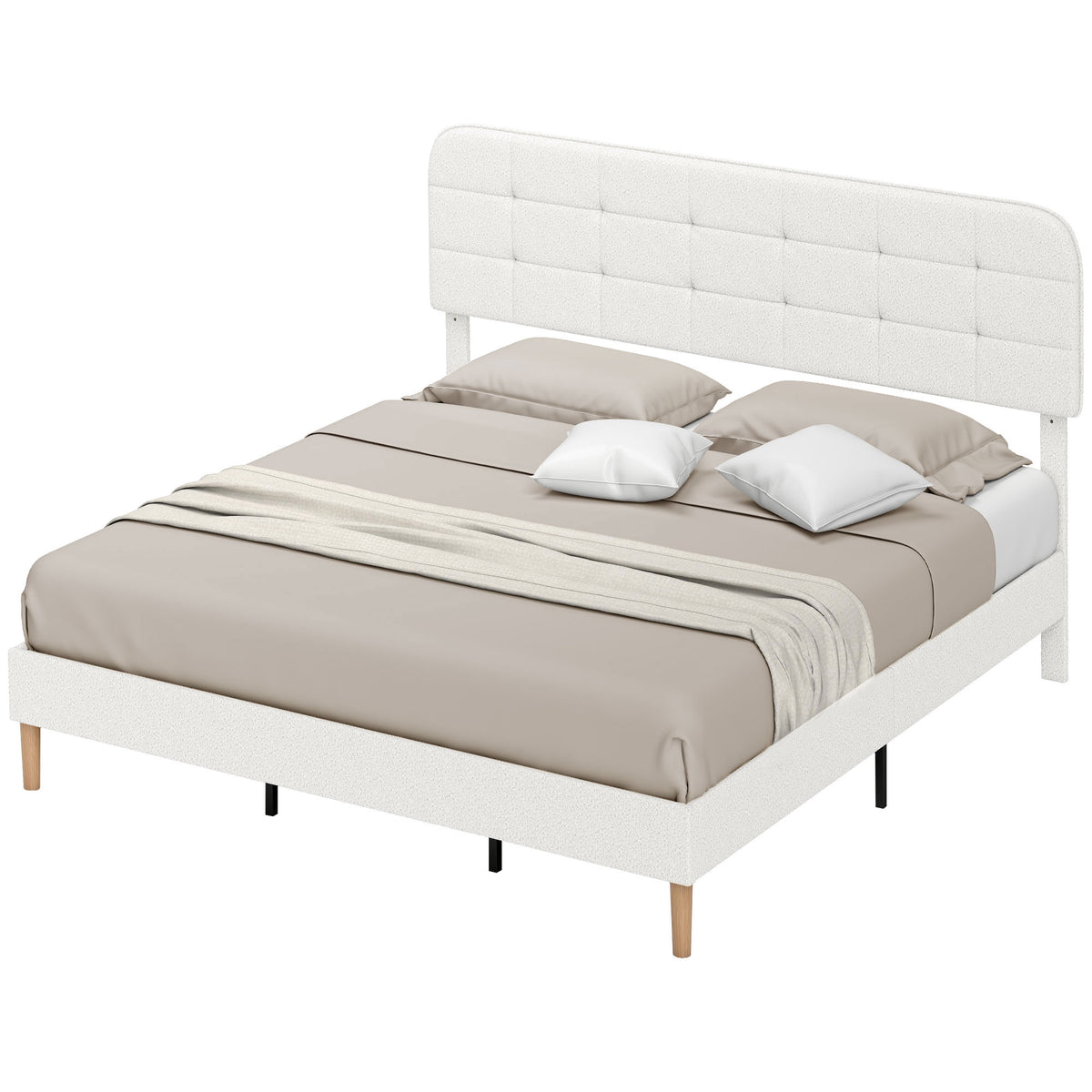 Teddy Fleece Upholstered Bed with Adjustable Headboard