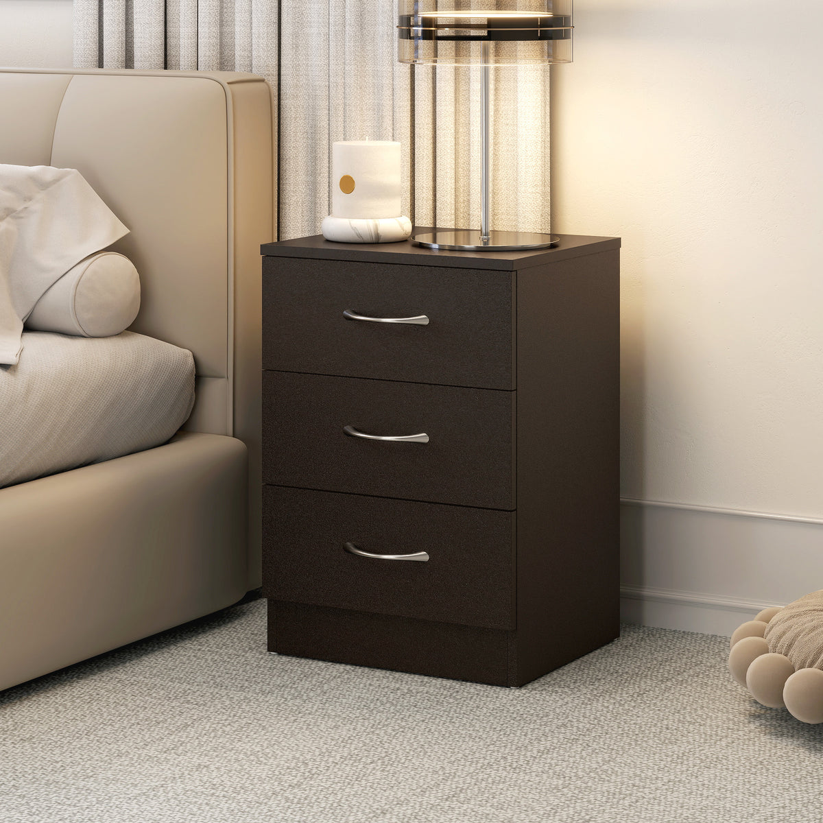 3-Drawer Wood Nightstand – 16"W x 23"H