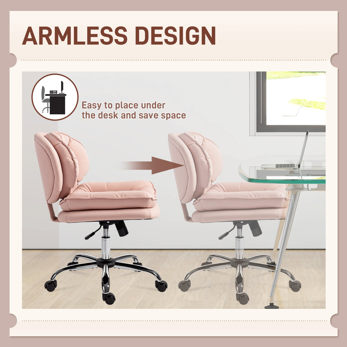 Criss Cross Chair, Swivel Wide Office Chair with Leathaire Upholstery, Tilting, No Arm, Pink