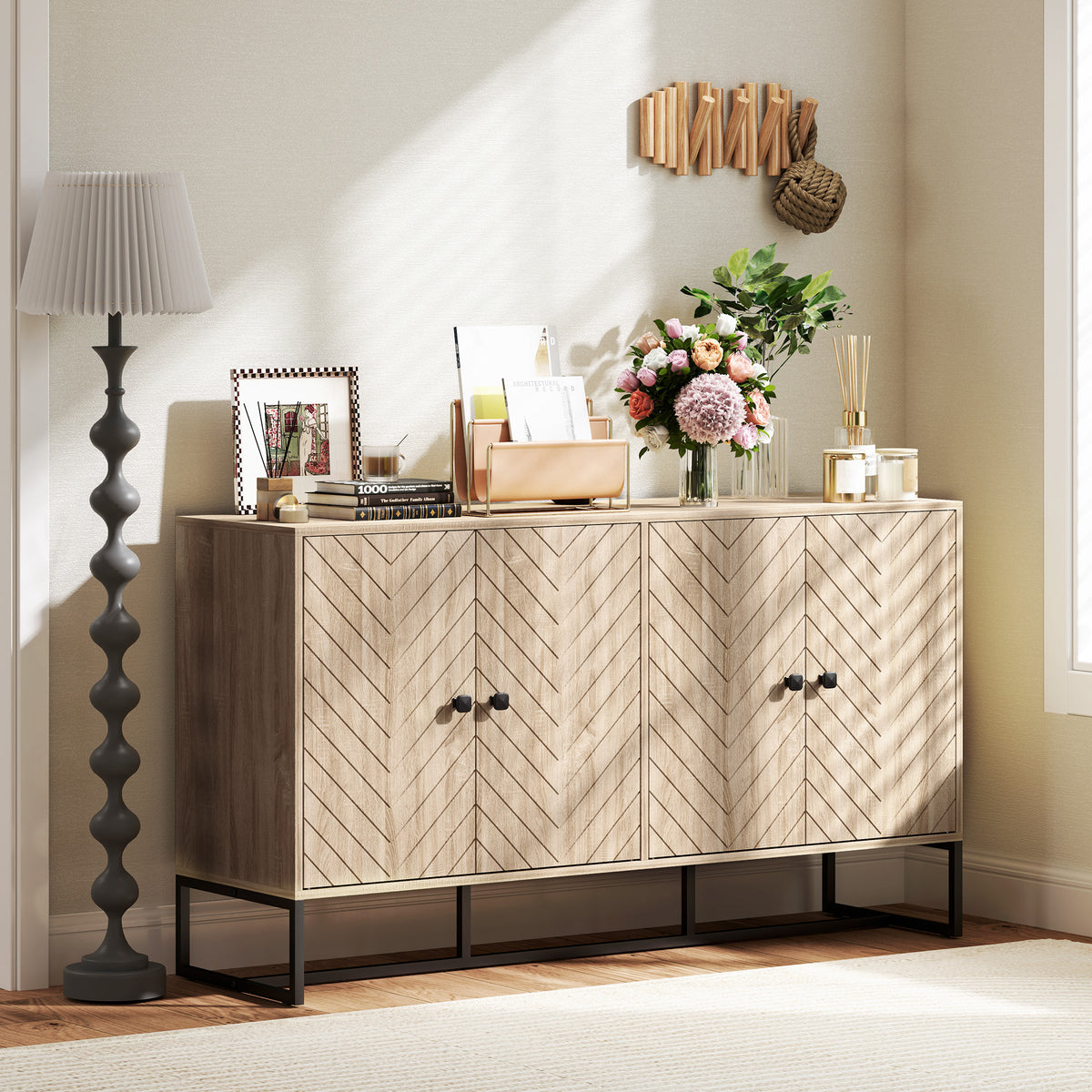 55" Sideboard Buffet with Chevron Doors