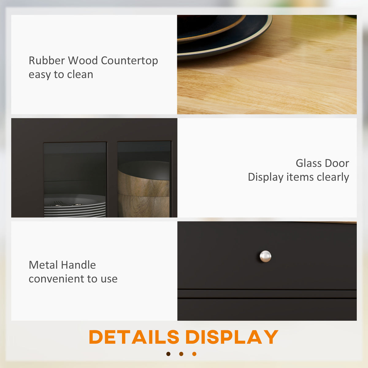 Rolling Kitchen Cart with Drawer and Glass Door Cabinet – 26"W x 34"H