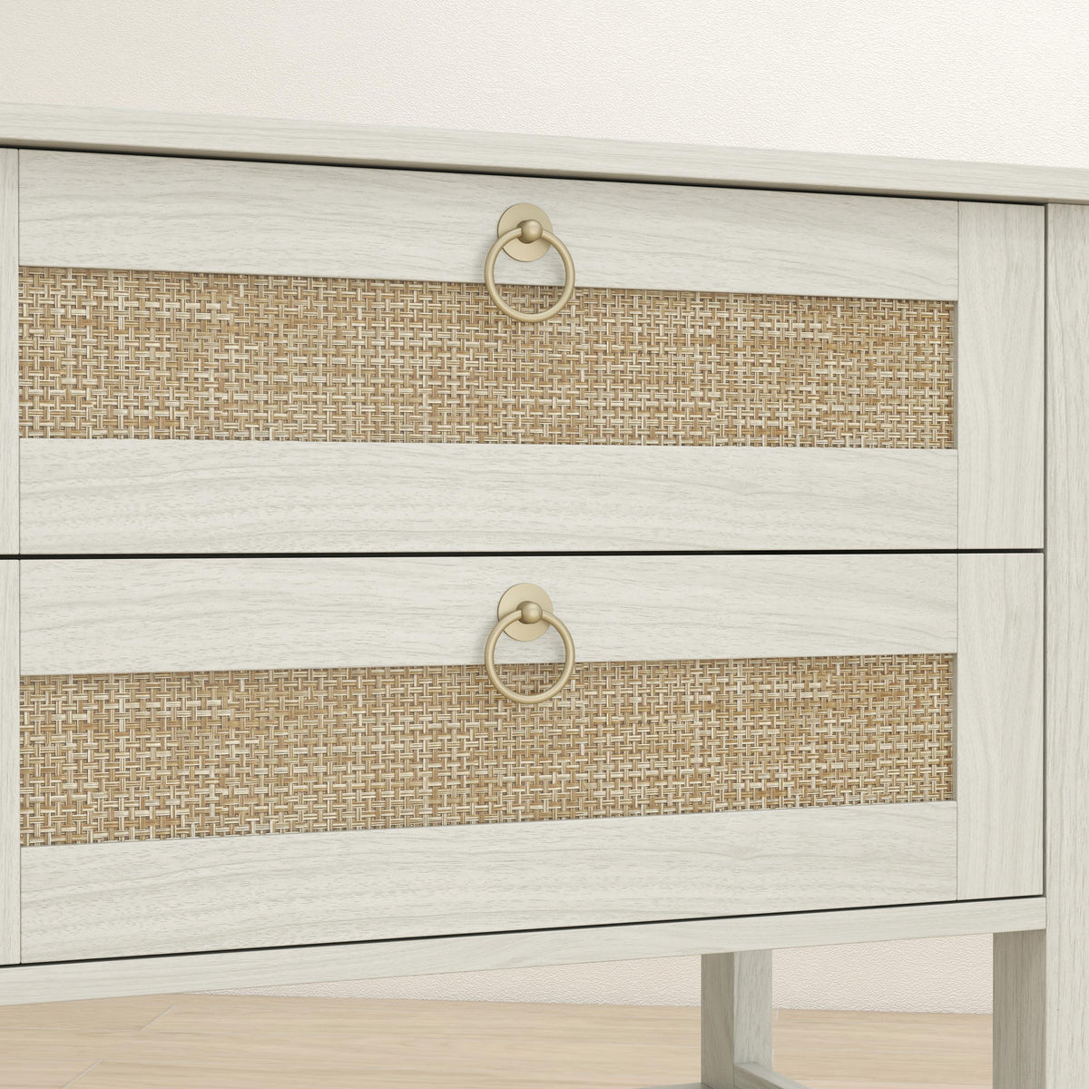 Boho Rattan Nightstands with 2 Drawers, Set of 2 – 24"W x 26"H