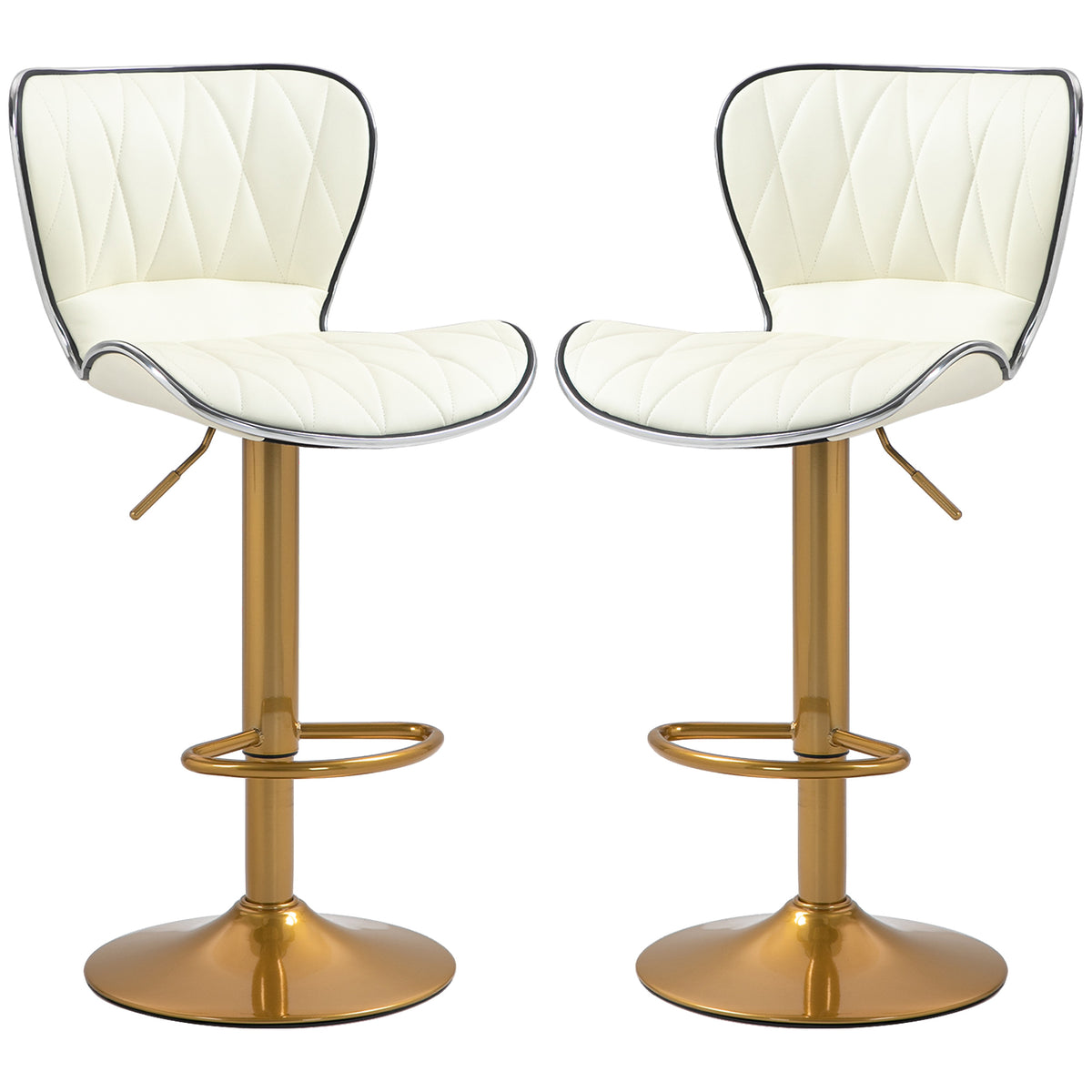 Diamond-Tufted PU Leather Swivel Counter Stools, Gold Base, Set of 2