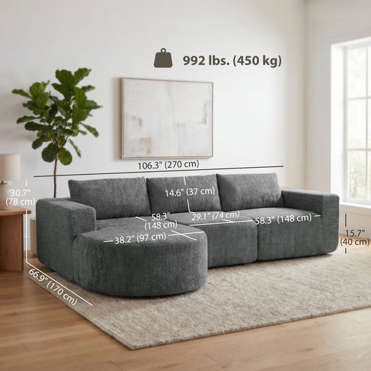Modular Cloud L-Shaped Sectional with Curved Chaise