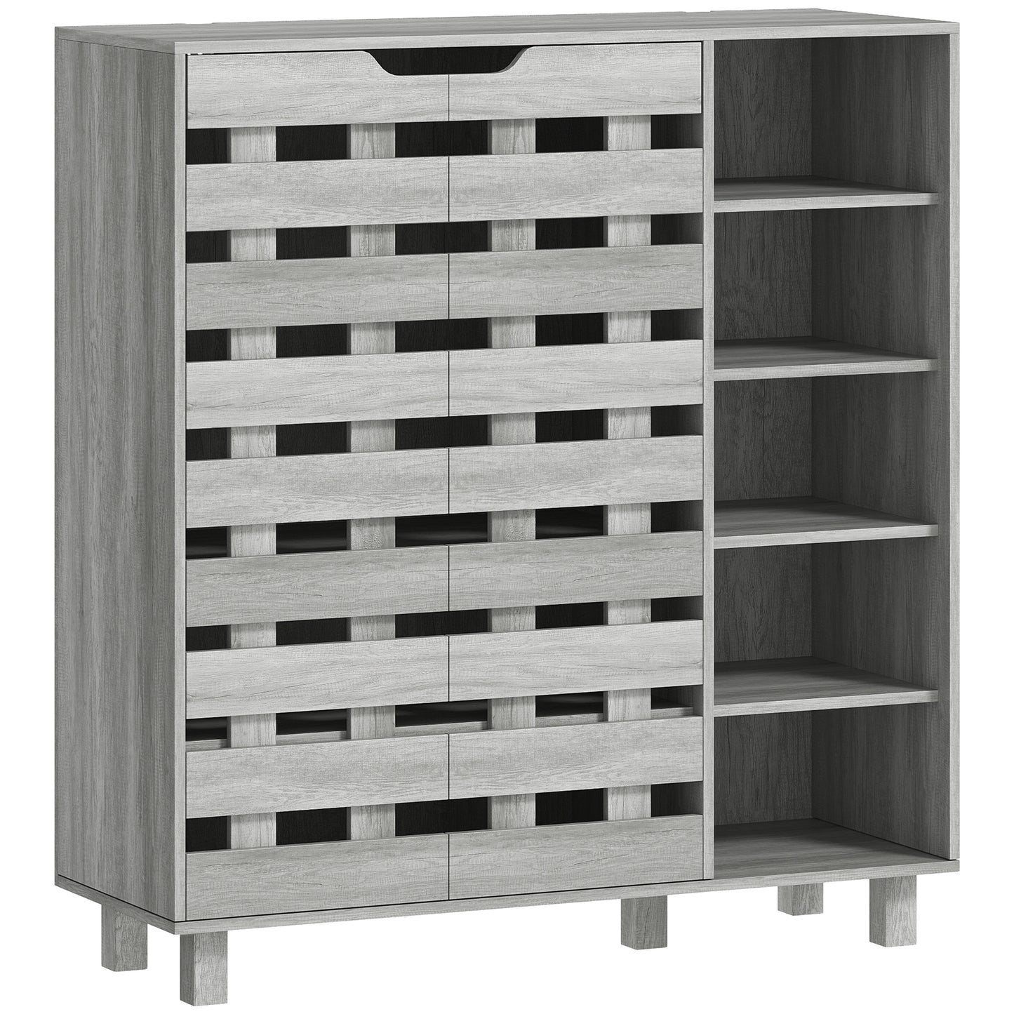 HOMCOM Modern Light Grey Shoe Cabinet Organizer, 21 Pair Storage with Doors