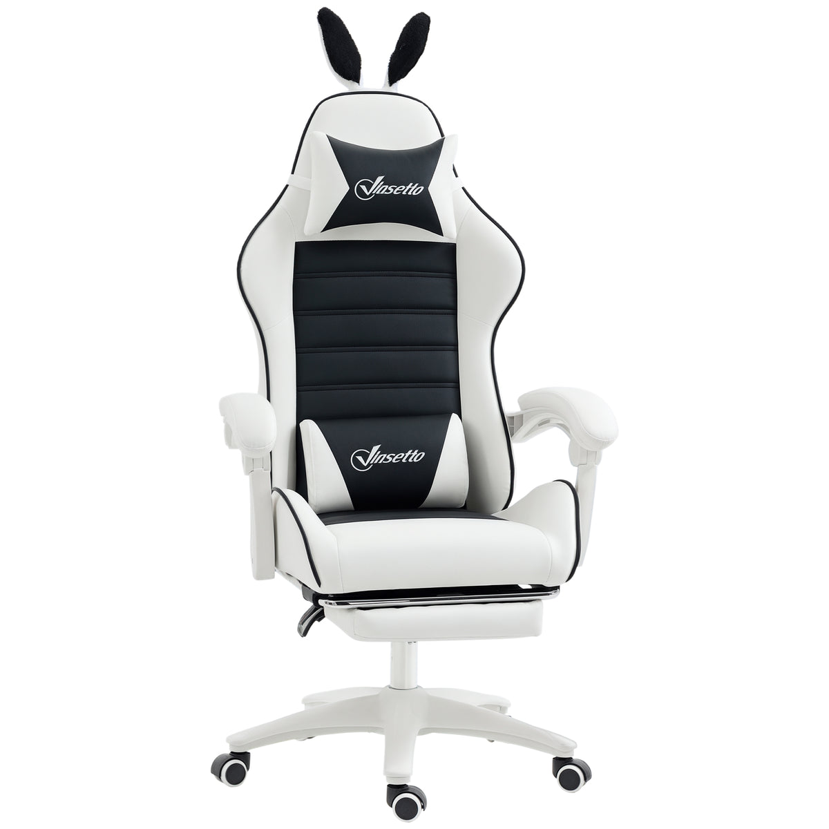 Cute Racing Gamer Chair, PU Leather Gaming Chair with Footrest, Black