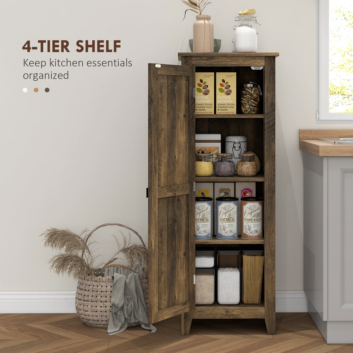 Farmhouse Kitchen Pantry Storage Cabinet with Barn Door – 17"W x 48"H