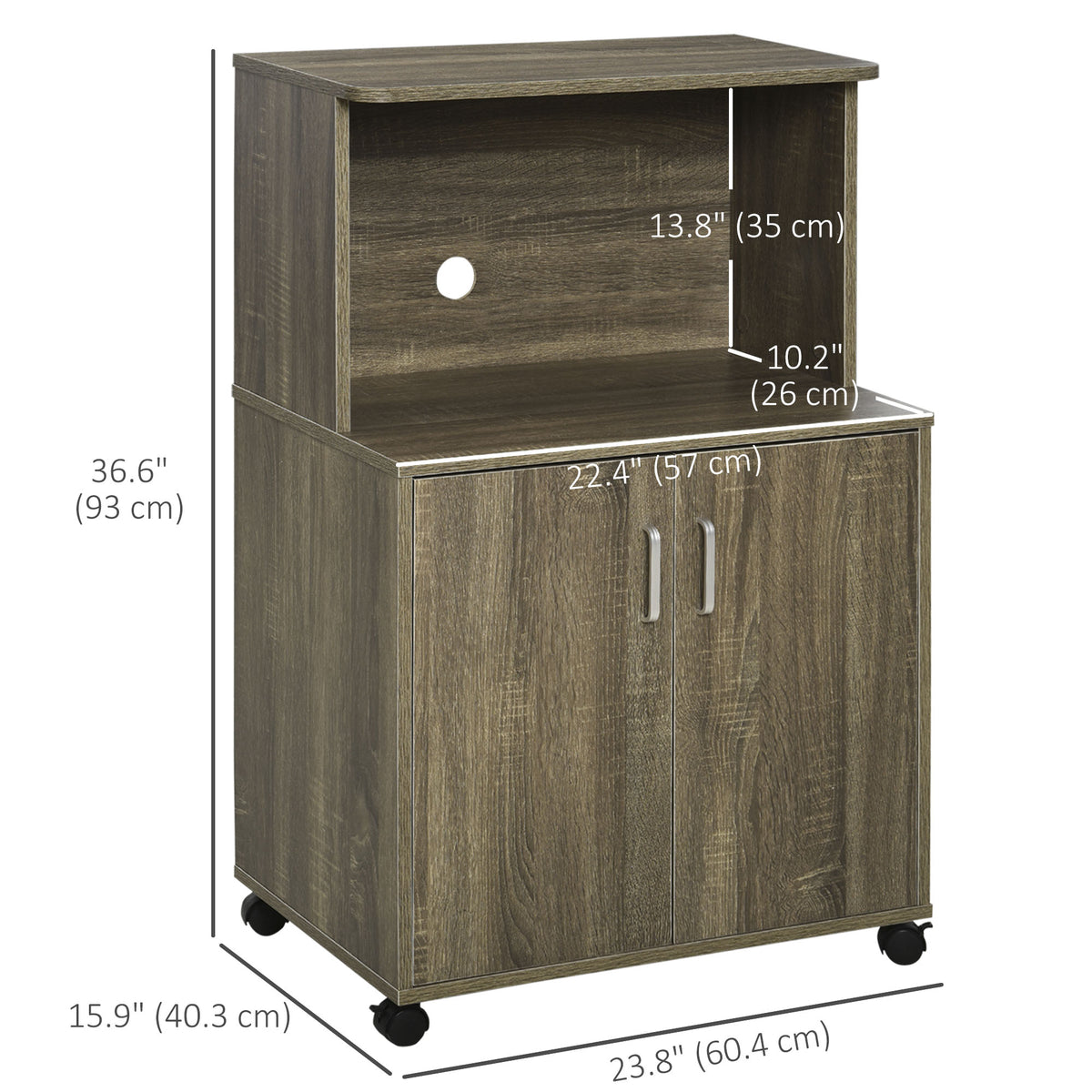 Microwave Cart with 2-Door Cabinet, Grey Wood Grain