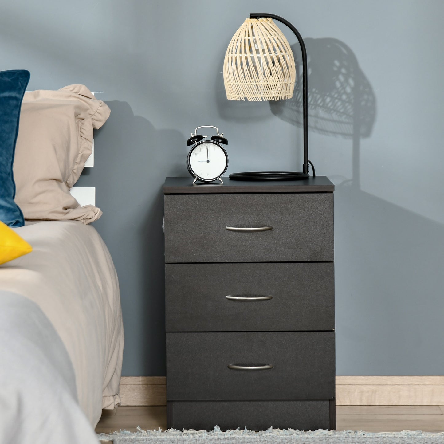 HOMCOM Modern Bedside Table, 3-Drawer Storage Cabinet, Wooden Nightstand for Bedroom