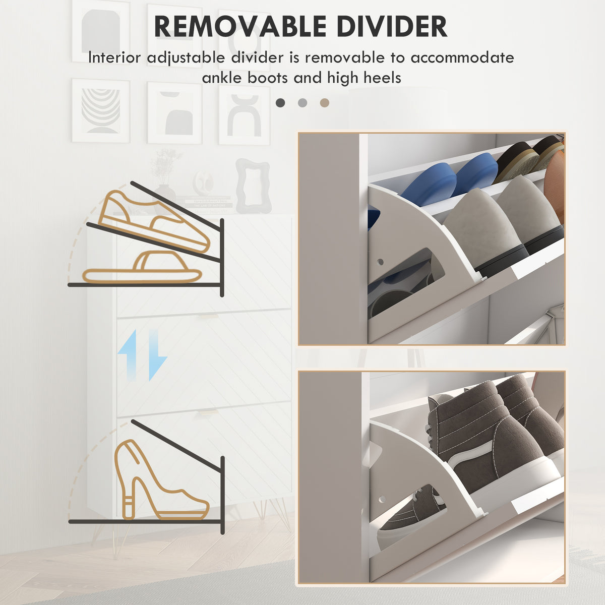 Modern Shoe Storage Cabinet with 3 Flip Drawers – 31"W x 50"H