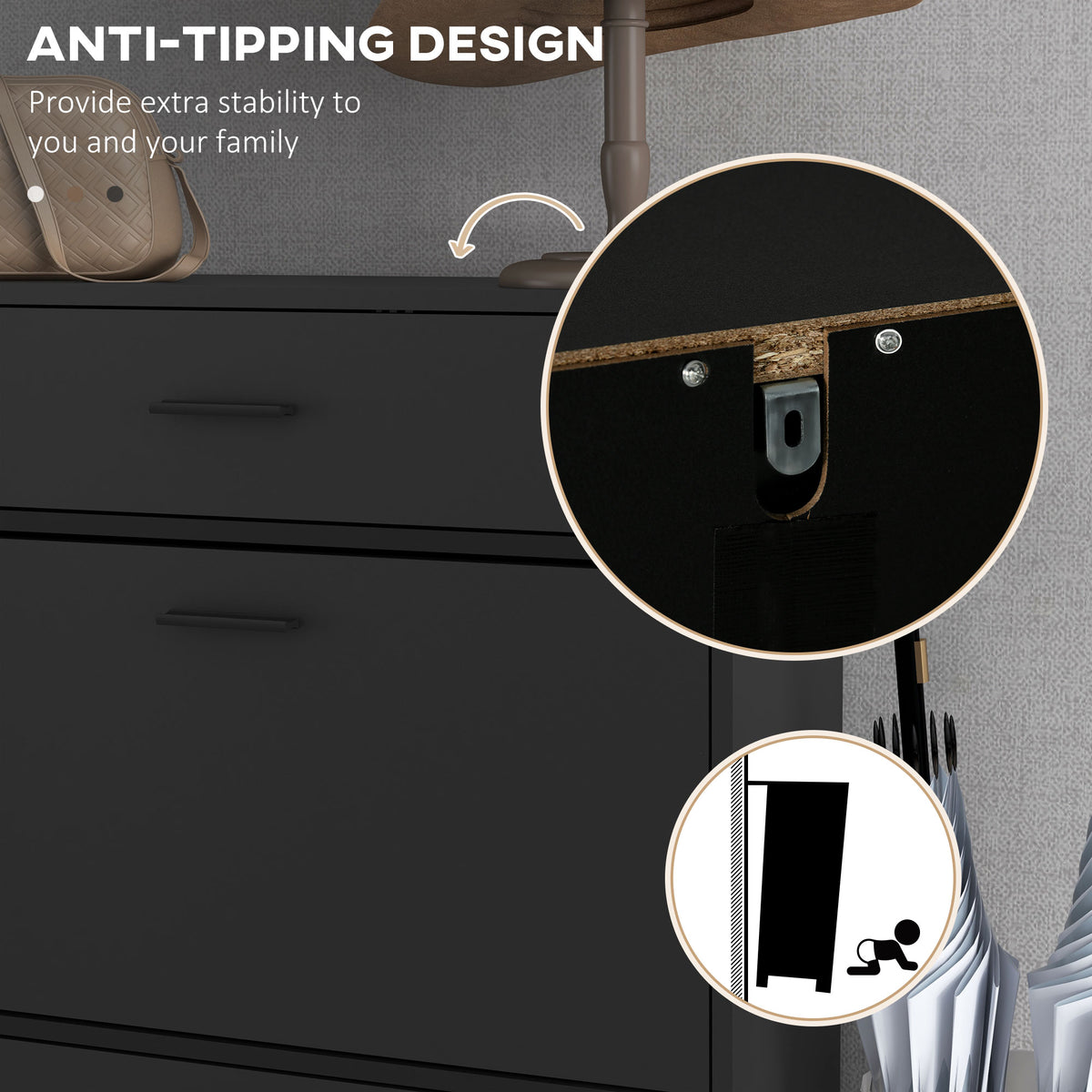 Modern Shoe Cabinet with 2 Flip Doors and Drawer – 30"W x 43"H