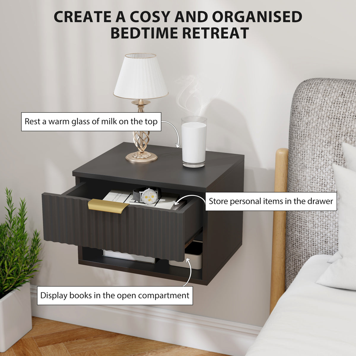 Floating Nightstands with Drawer and Open Shelf, Set of 2 – 16"W x 11"H