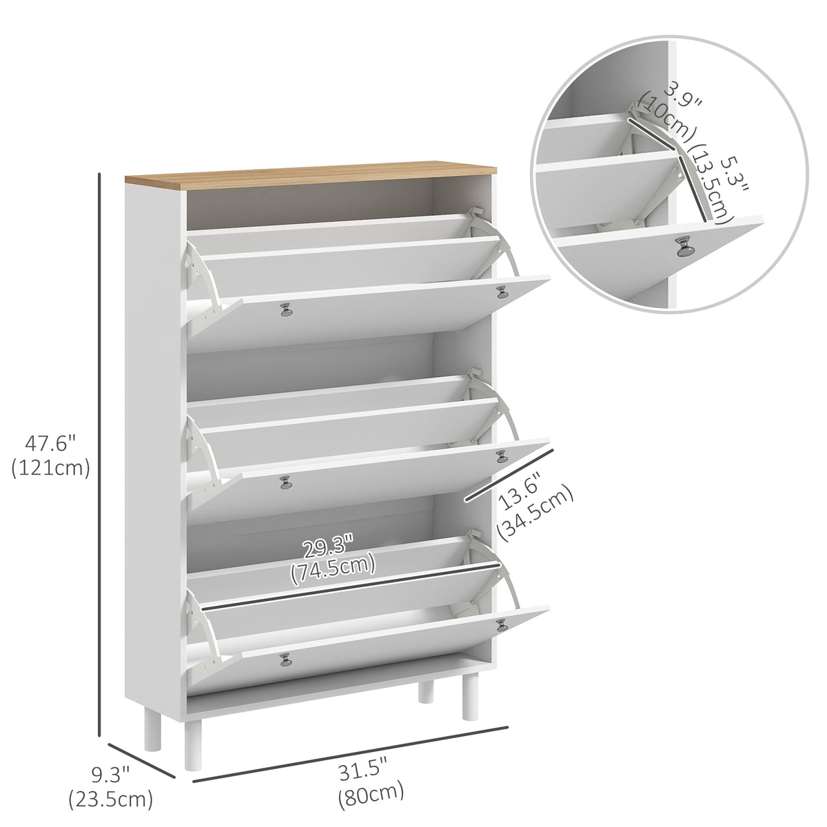 Modern Entryway Shoe Cabinet with 3 Flip Drawers – 32"W x 48"H