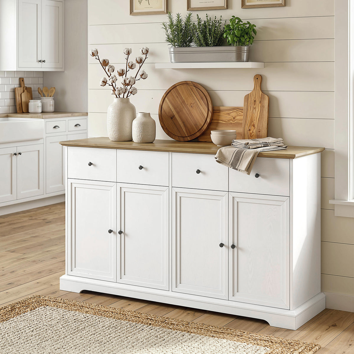 Farmhouse Kitchen Cabinet with Soft-Close Doors – 55"W x 31"H