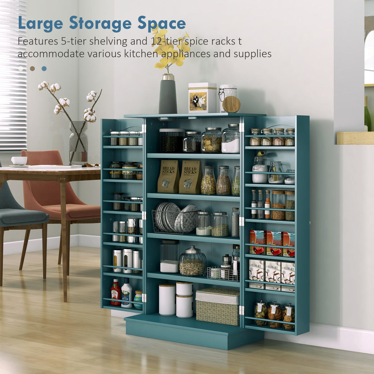 2-Door Kitchen Pantry Cabinet with 5-tier Shelving – 24"W x 41"H