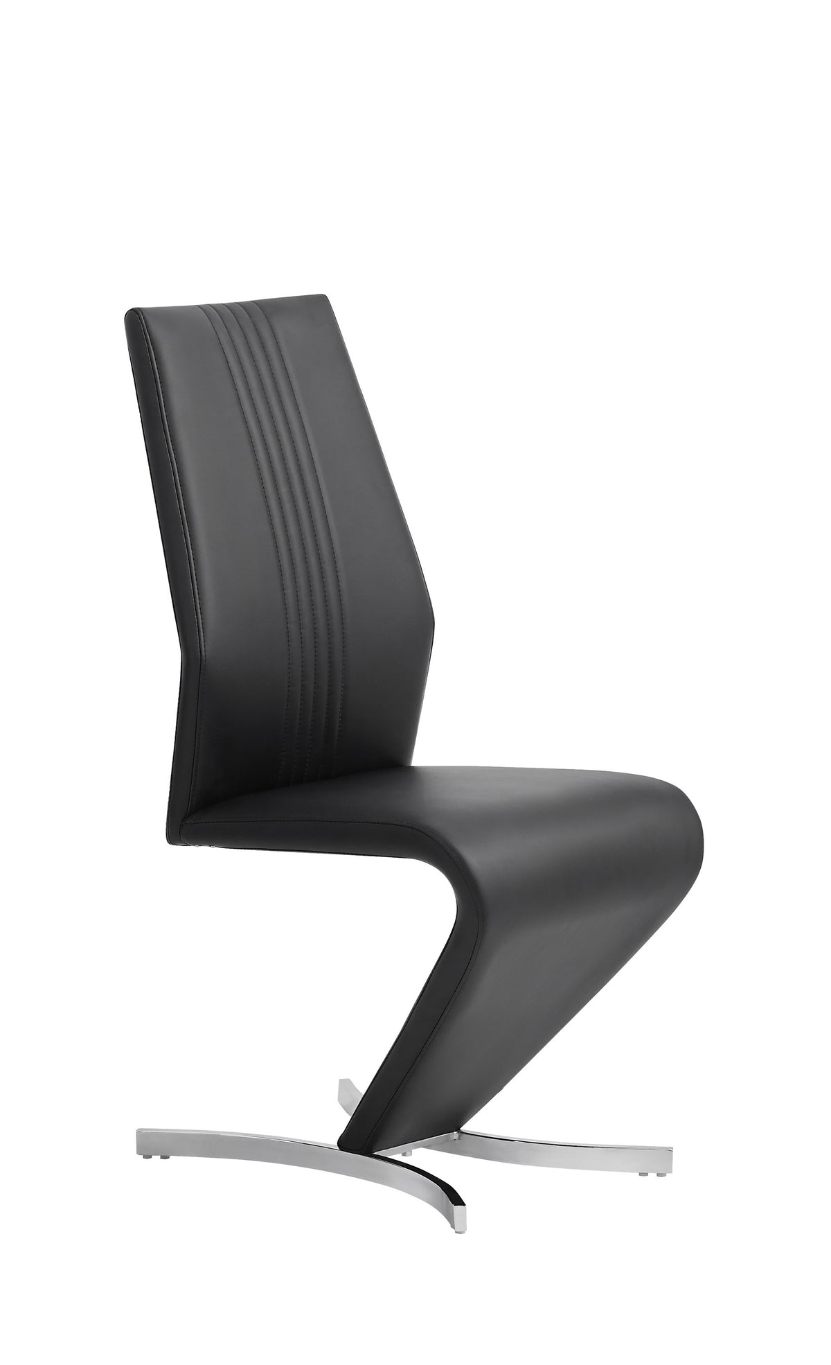 Z-Shaped Black Faux Leather Dining Chair – Vertical Stitch – Set of 2