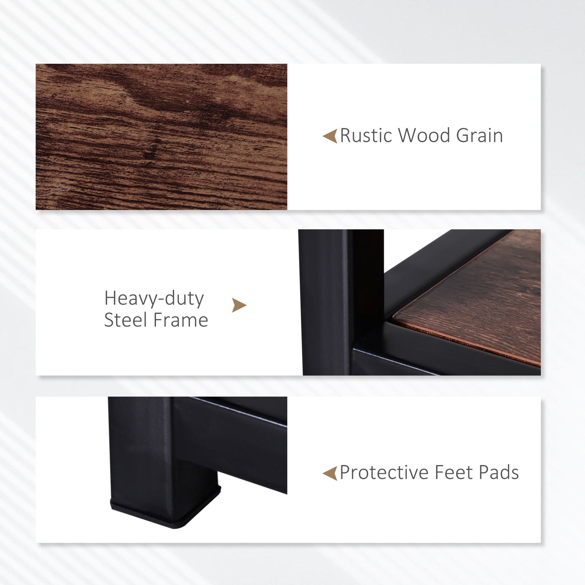 HOMCOM Industrial Rustic Brown TV Stand with Storage Shelves Metal Frame