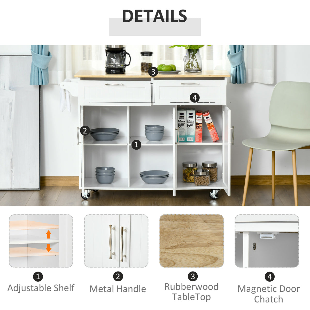 Kitchen Island with Storage and Solid Wood Top – 48"W x 36"H