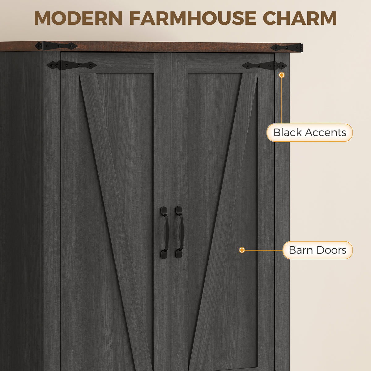 Farmhouse Pantry Cabinet with Barn Doors – 30"W x 71"H