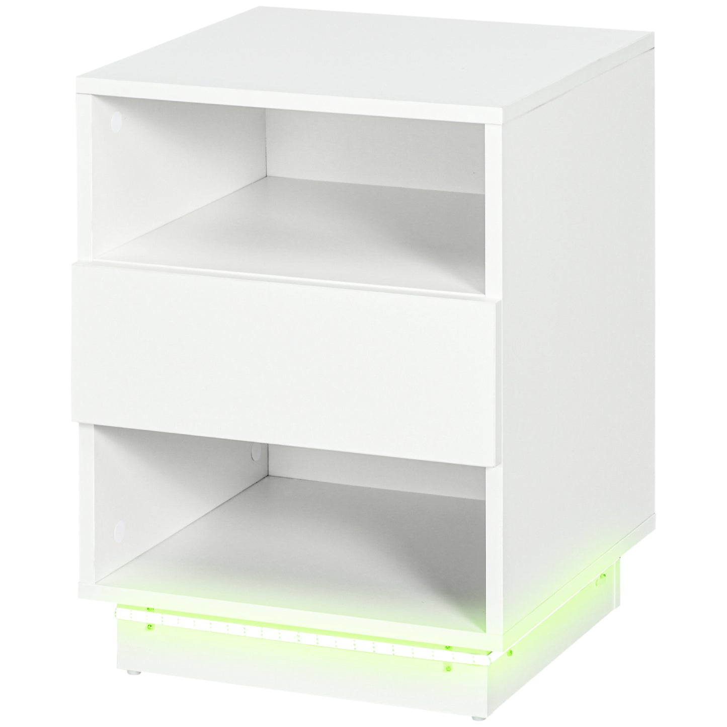 HOMCOM LED Nightstand Bedside Table with High Gloss Drawer and Shelves