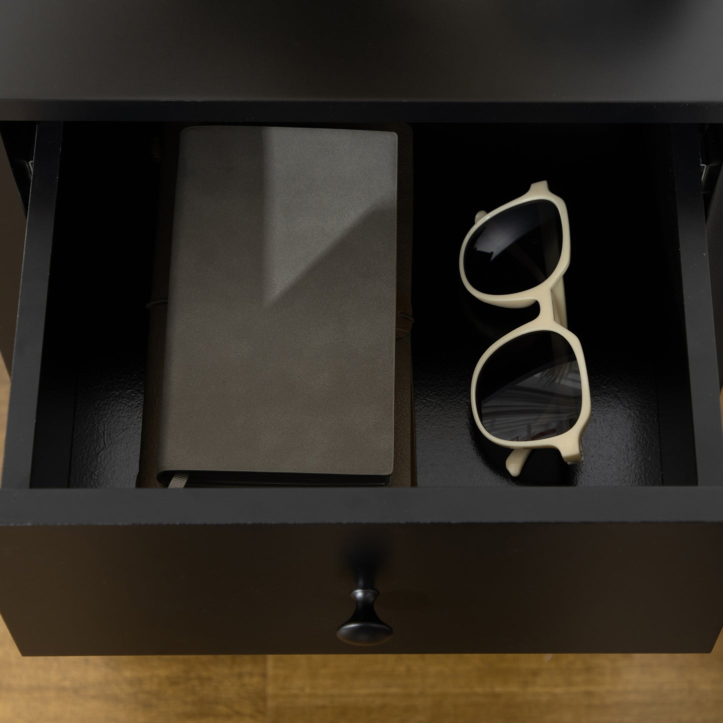 HOMCOM Modern Black 2-Tier Side Table with Drawer and Open Storage Shelf