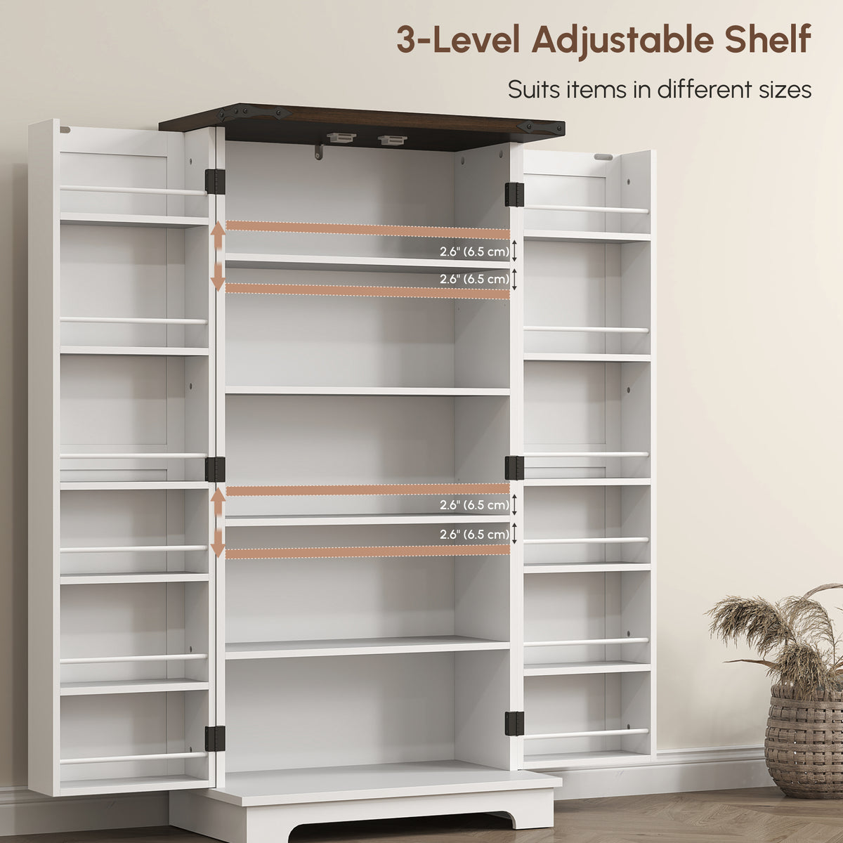 Farmhouse Kitchen Pantry Cabinet with Adjustable Shelves and Door Shelves – 24"W x 47"H