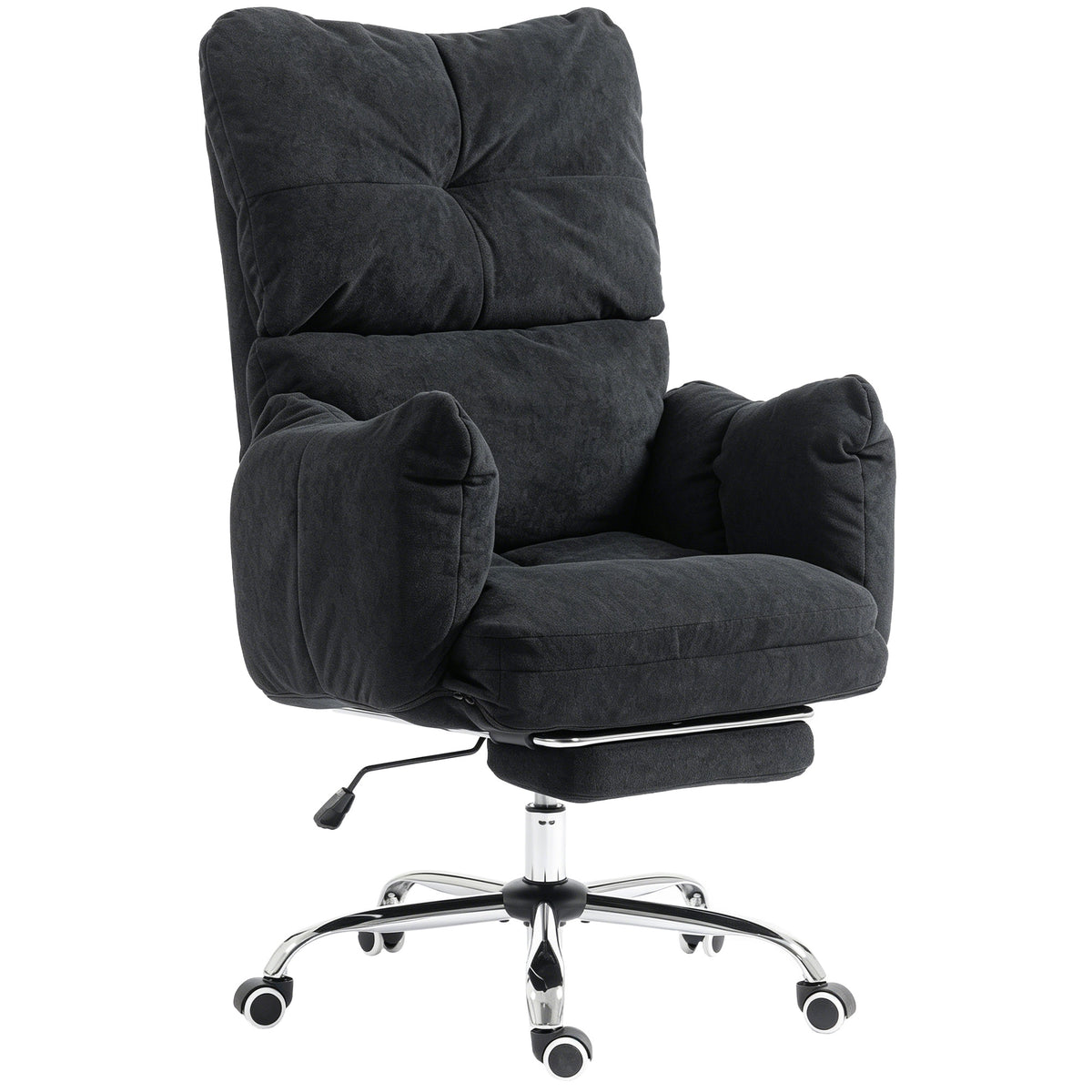 Office Chair with Footrest, Ergonomic Reclining Computer Gaming Chair with Snow Flannel Fabric, Black