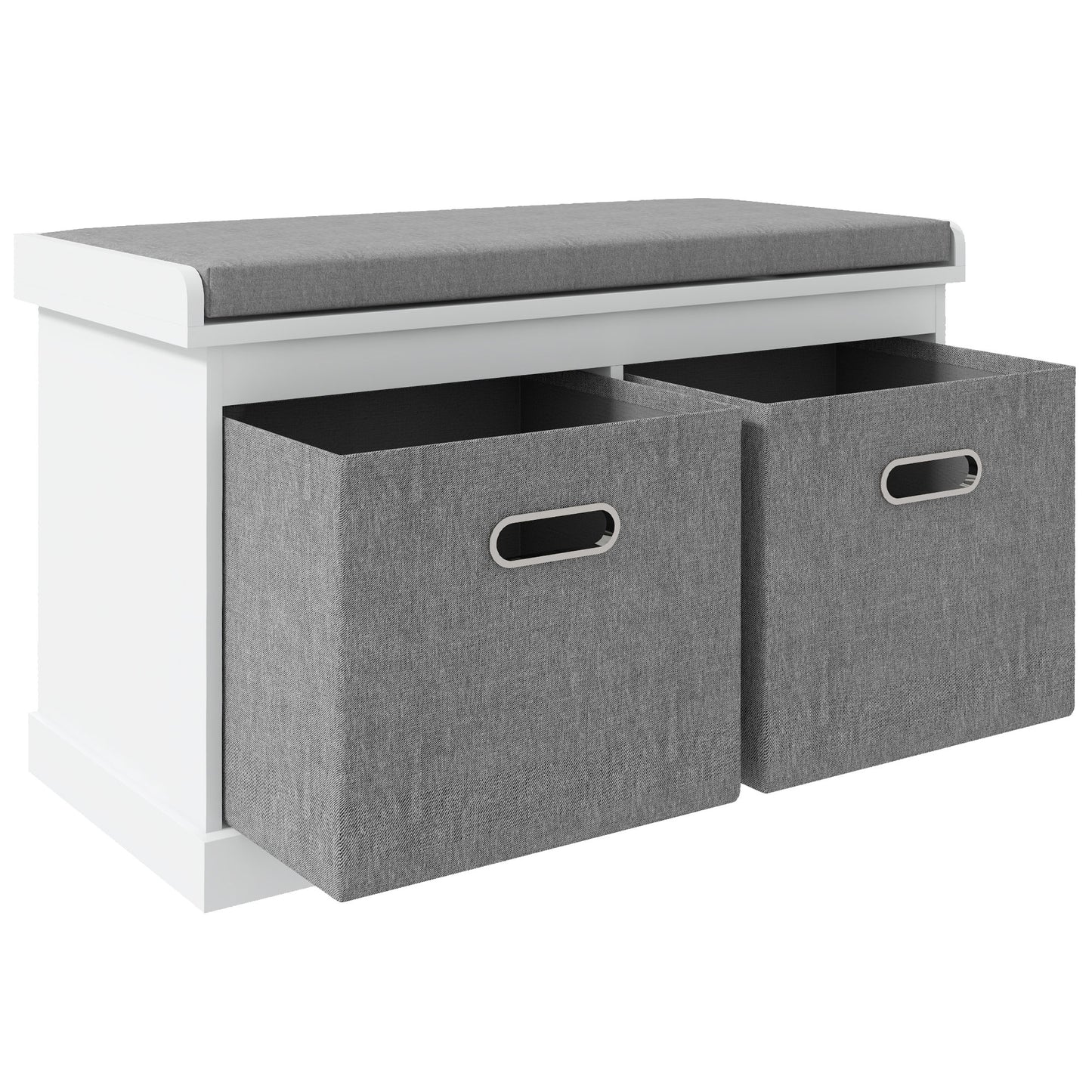 HOMCOM White Entryway Shoe Storage Bench, Comfortable Cushion, Two Fabric Drawers