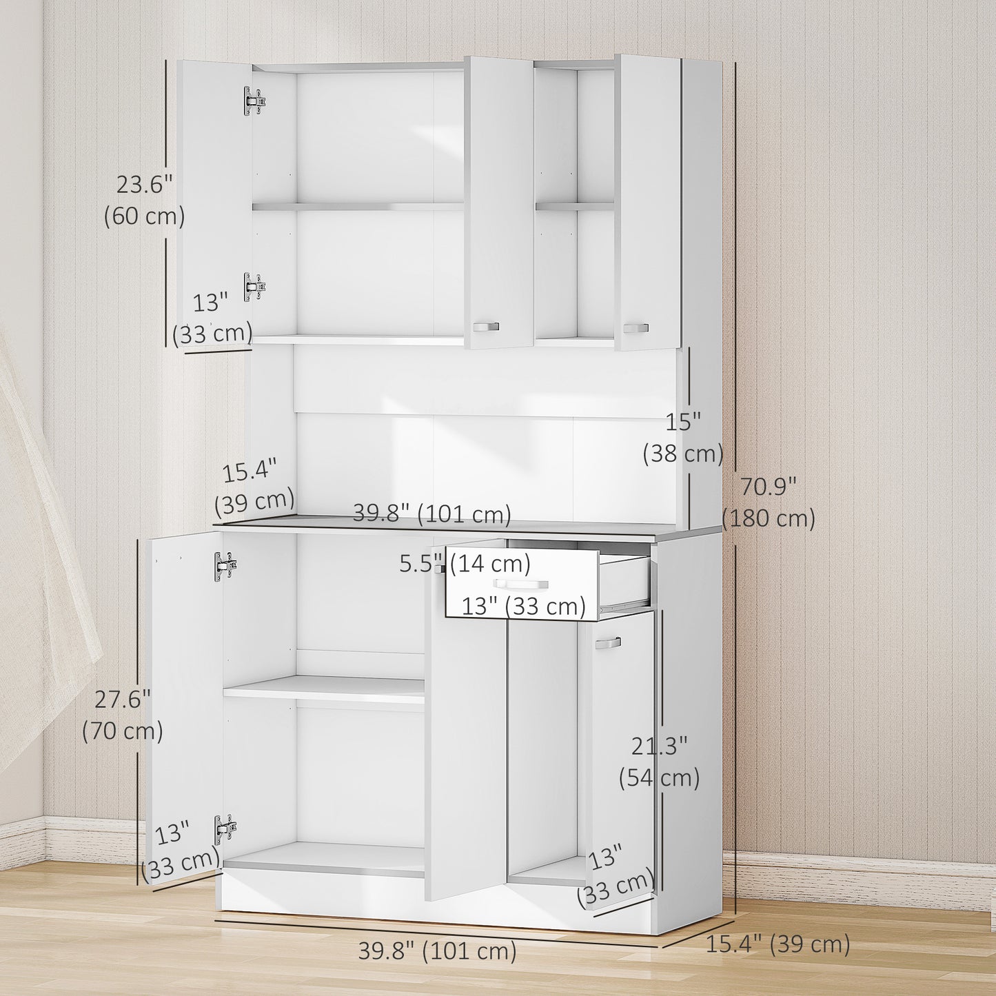 HOMCOM Modern Buffet Hutch With Storage Cabinets White
