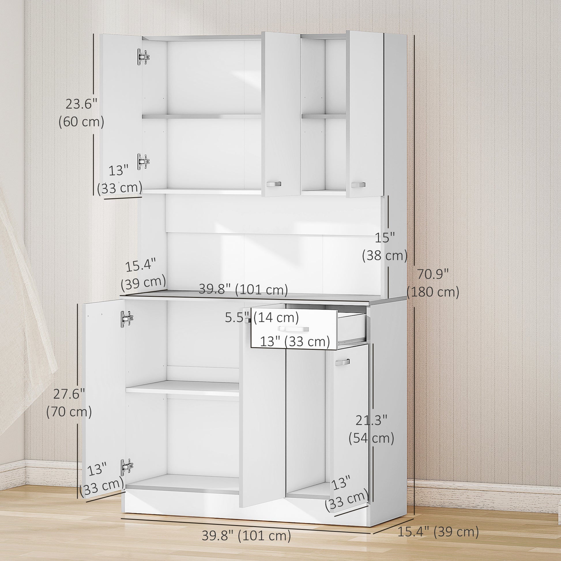 HOMCOM Modern Buffet Hutch With Storage Cabinets White