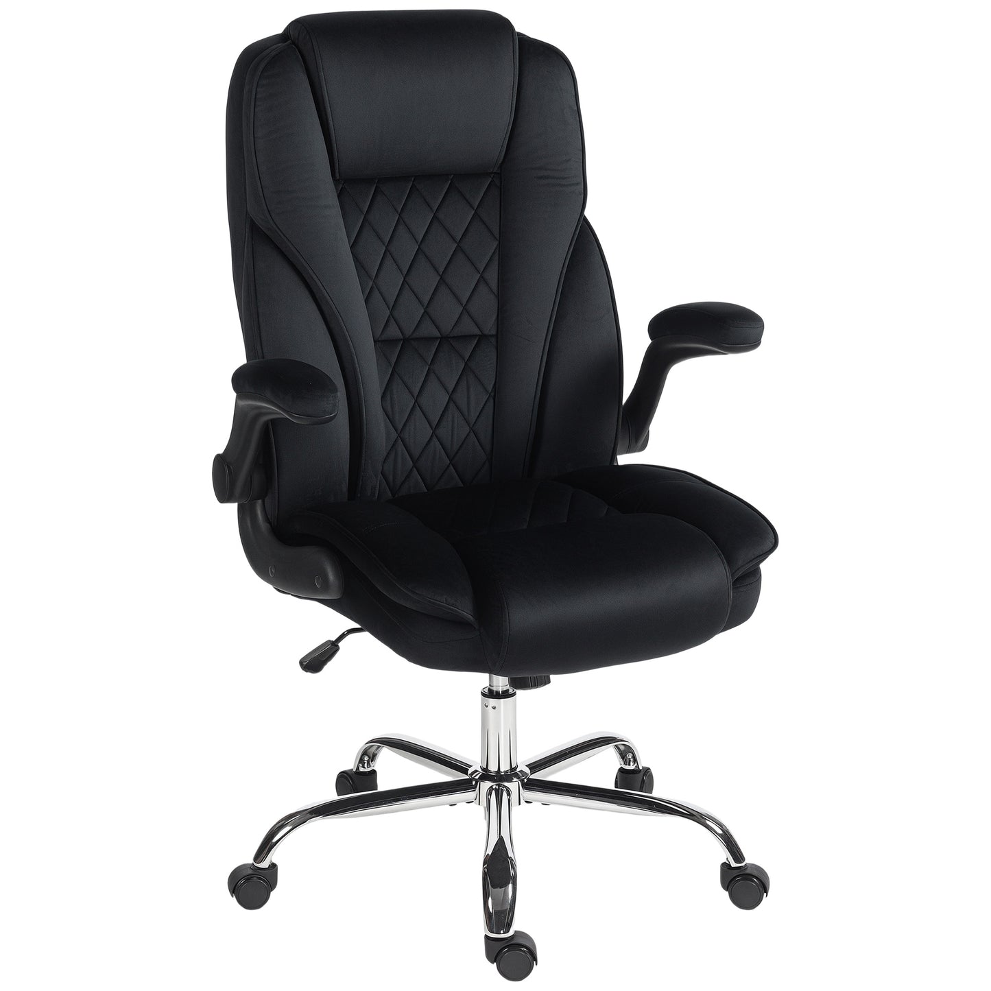 HOMCOM Ergonomic Executive Office Desk Chair: Velvet Diamond Fabric, Flip-Up Arms