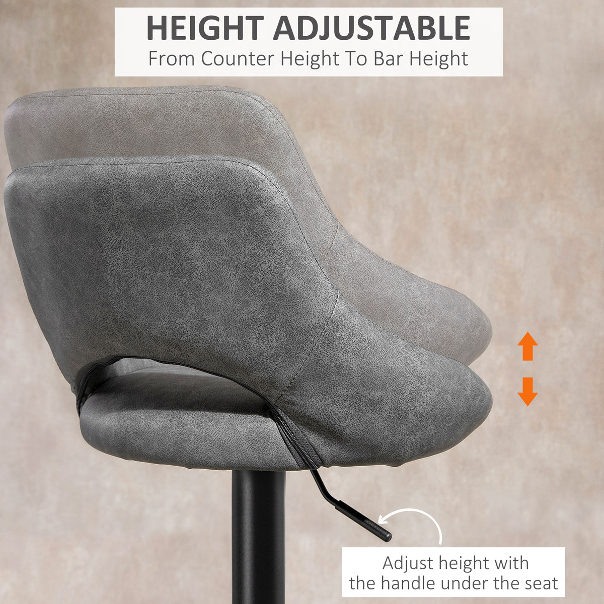 Faux Leather Swivel Counter Stools with Cutout Back, Set of 2, Grey