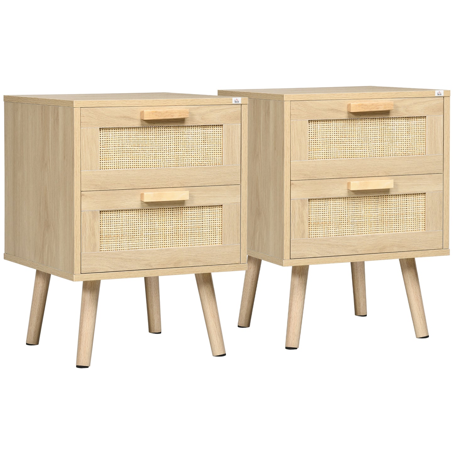 HOMCOM Boho Chic Nightstand Set of 2 with 2 Drawers, Living Bedroom Side Tables