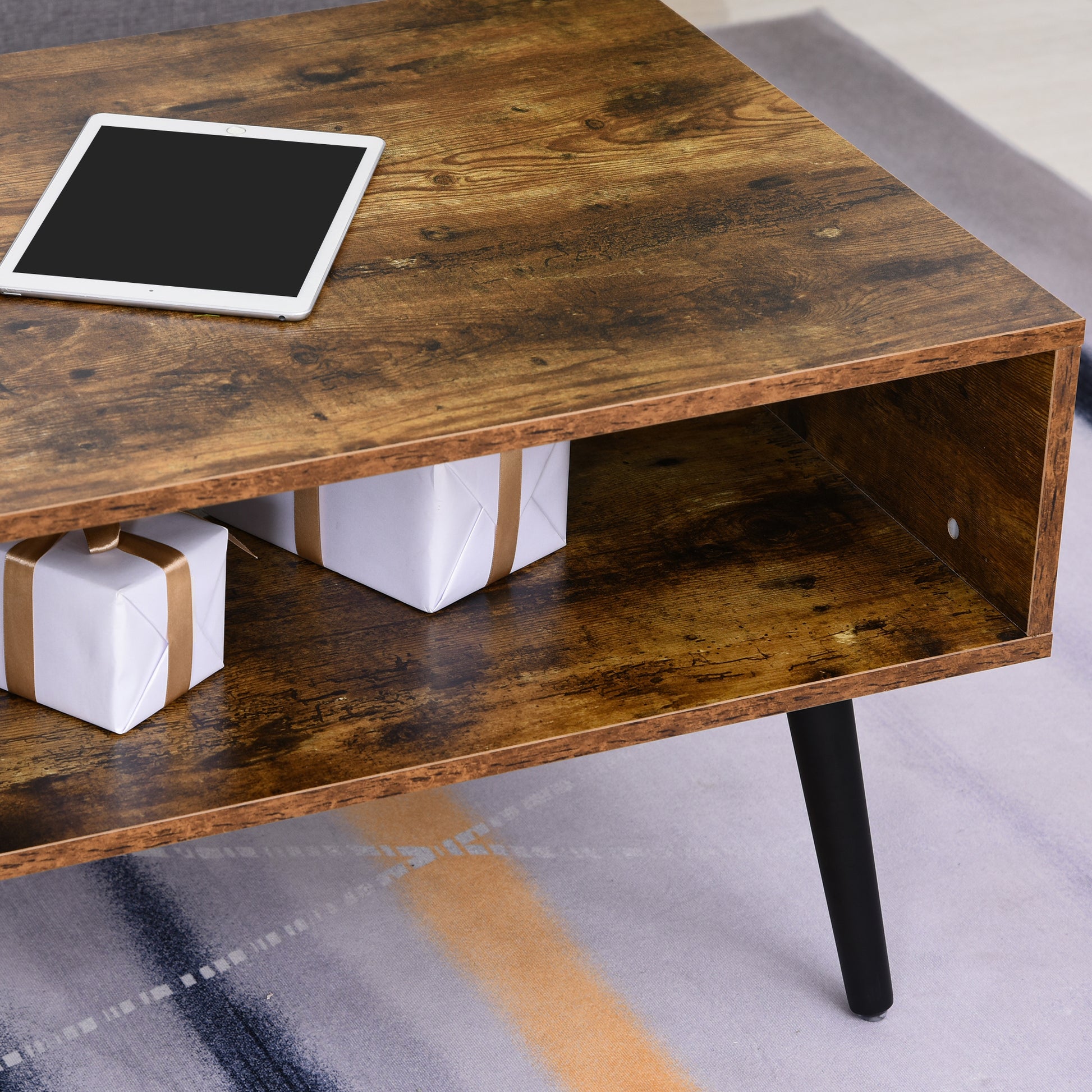 HOMCOM Retro Industrial Coffee Table with Storage Drawer & Shelf, Rustic Brown Wood