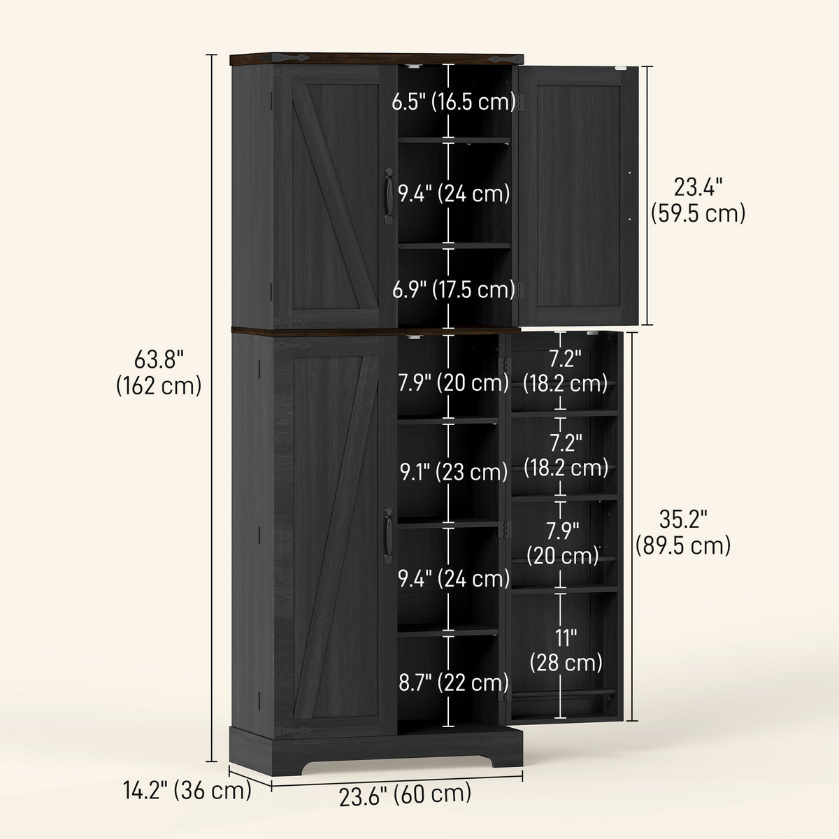 Tall Kitchen Pantry Cabinet with Spice Racks and Adjustable Shelves – 24"W x 64"H