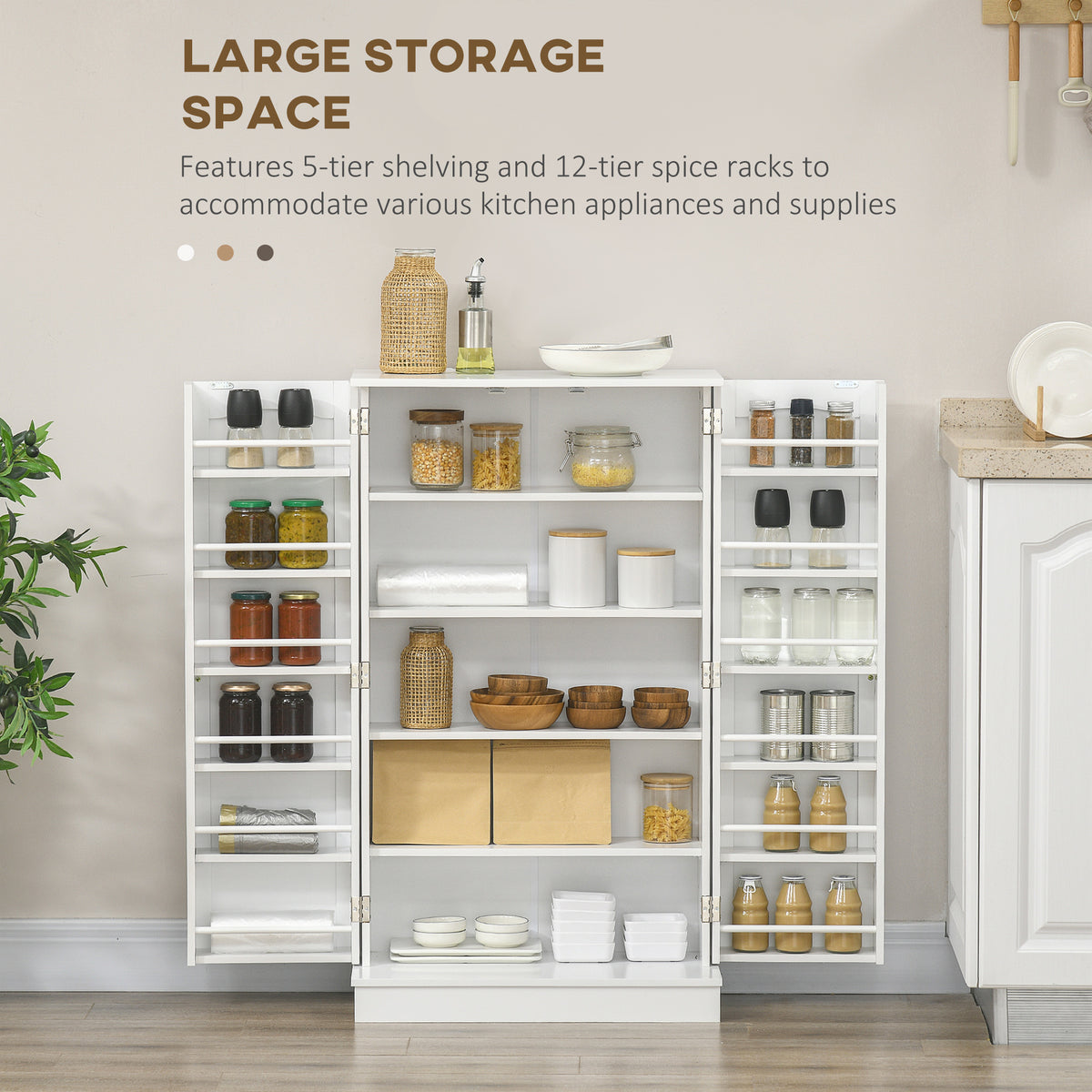 2-Door Kitchen Pantry Cabinet with 5-tier Shelving – 24"W x 41"H