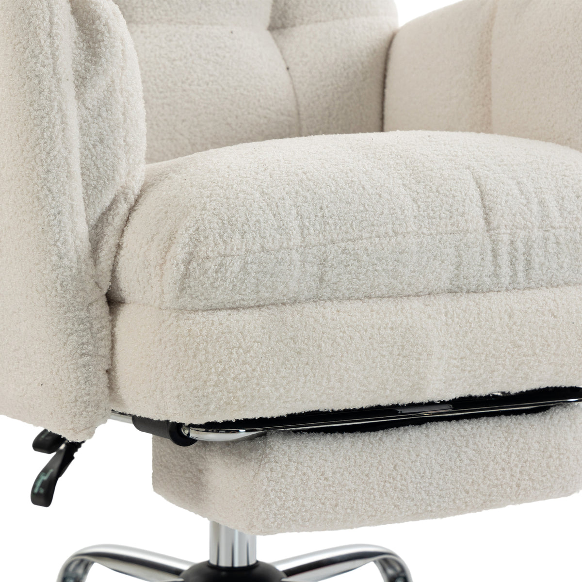 Office Chair, Teddy Fleece Executive Computer Desk Chair with Foldable Armrests, Cream White