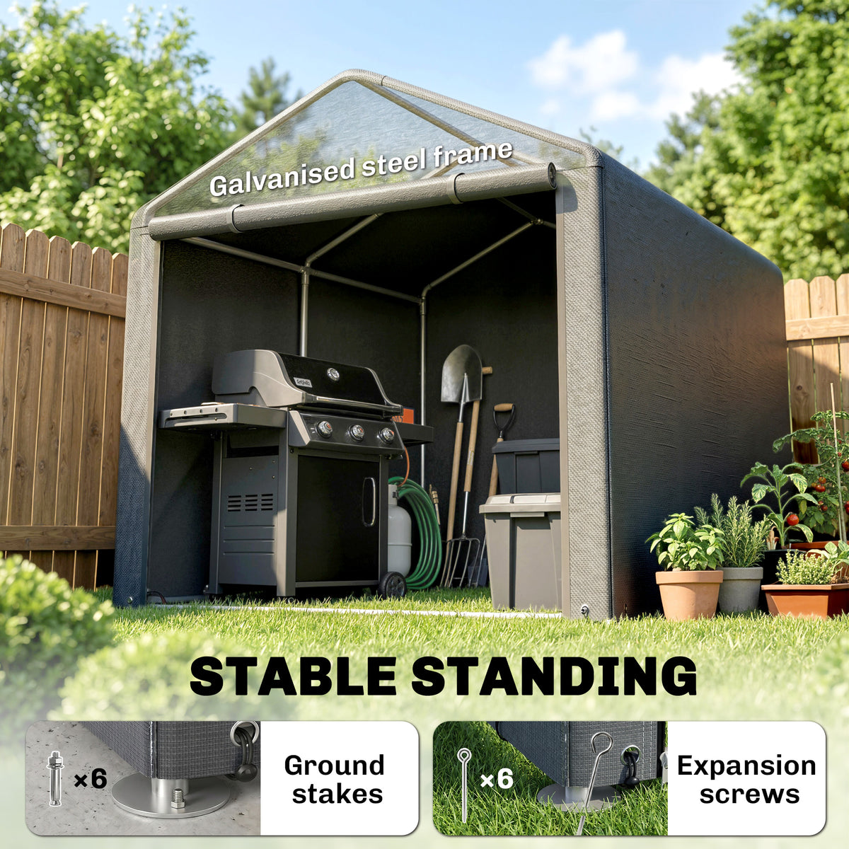 Portable Bicycle Shed with Galvanised Steel Frame and Large Door, Waterproof Outdoor Shed for Garden Tools – Dark Grey