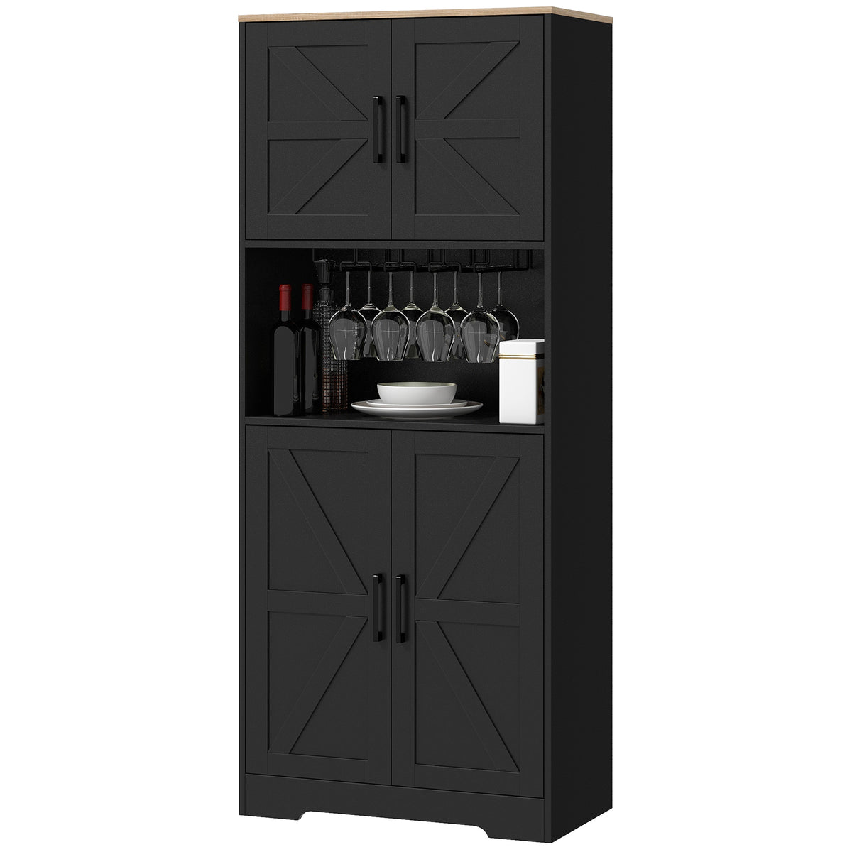 Freestanding Hutch Storage Cabinet with Microwave Oven Countertop – 28"W x 68"H