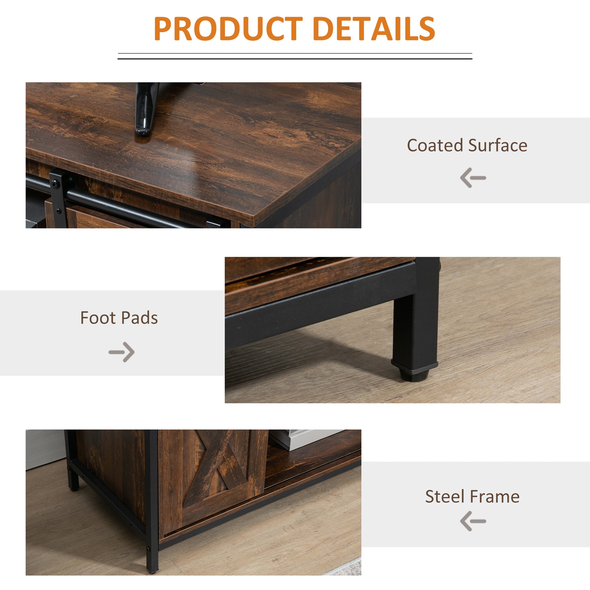 HOMCOM Industrial TV Stand for 60-inch TVs, Sliding Barn Doors & Storage, Brown