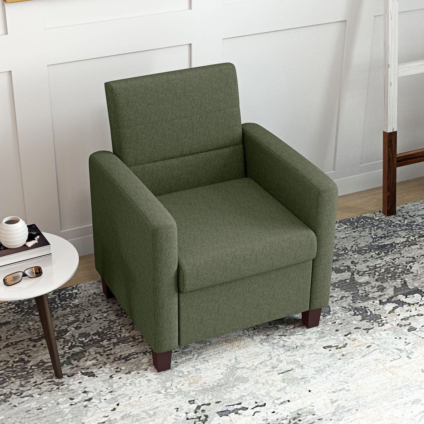 HOMCOM Modern Fabric Accent Armchair, Comfortable Cushion, Non-Slip Pads, Dark Green