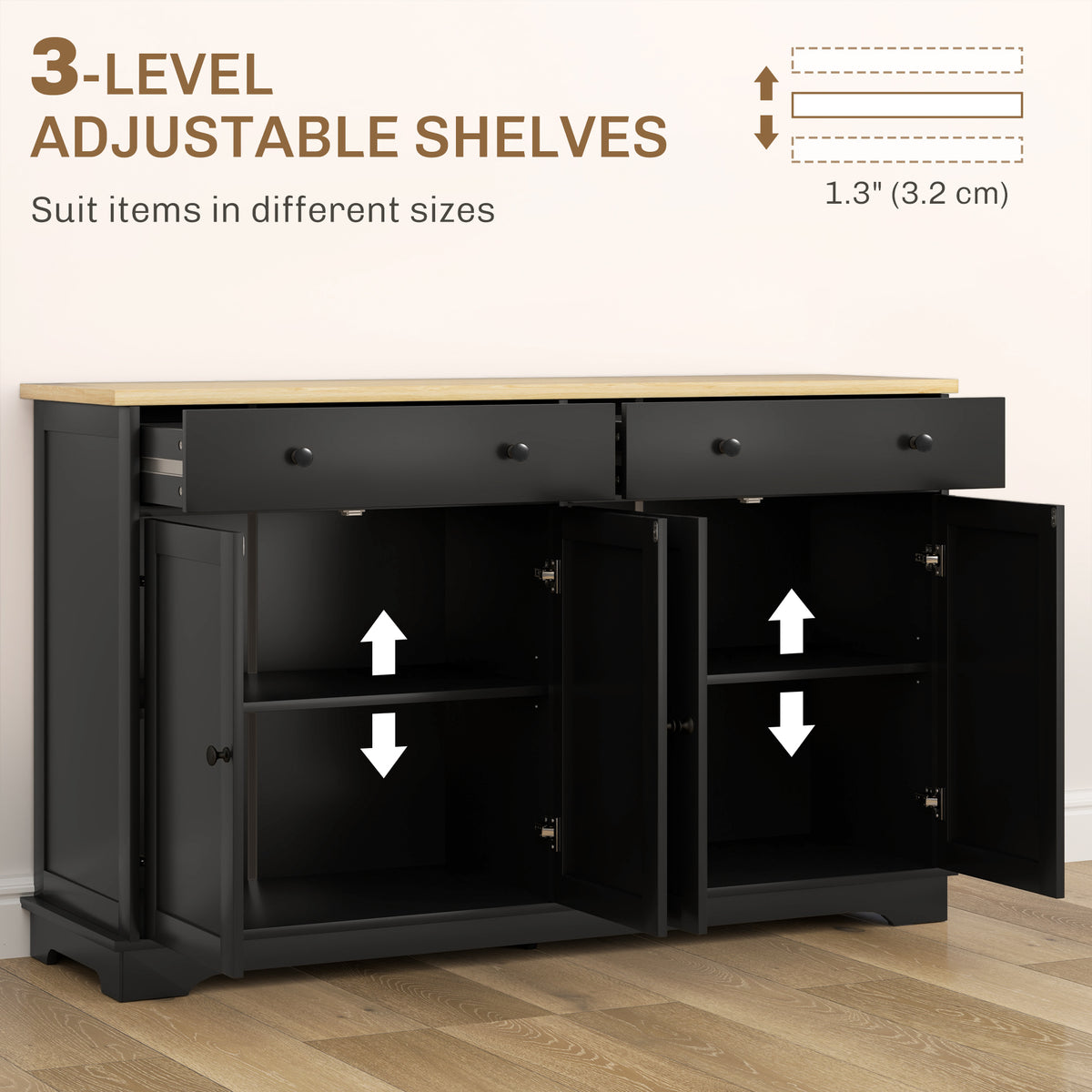Buffet Cabinet with Storage Drawers – 55"W x 34"H