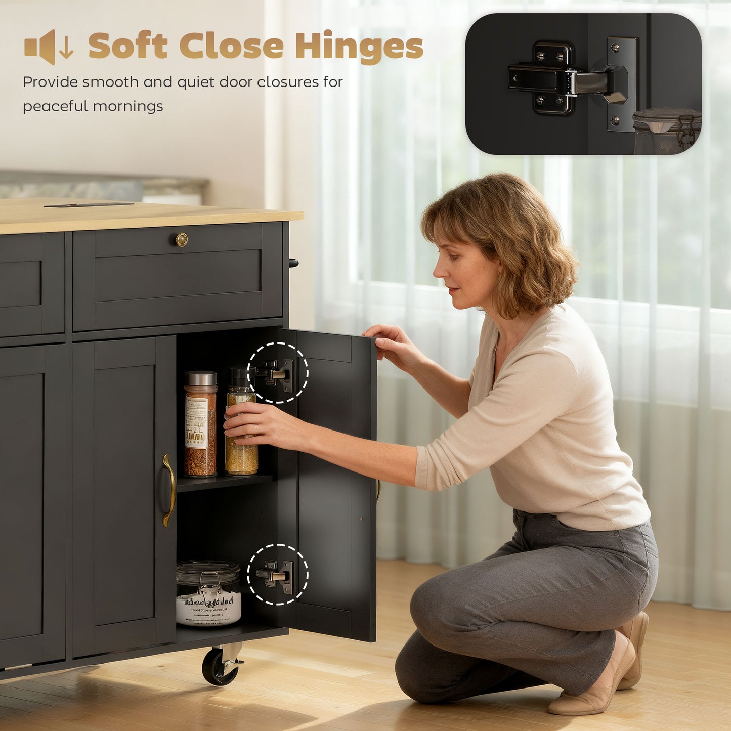 HOMCOM Kitchen Island Cart Charging Station Drop Leaf Black