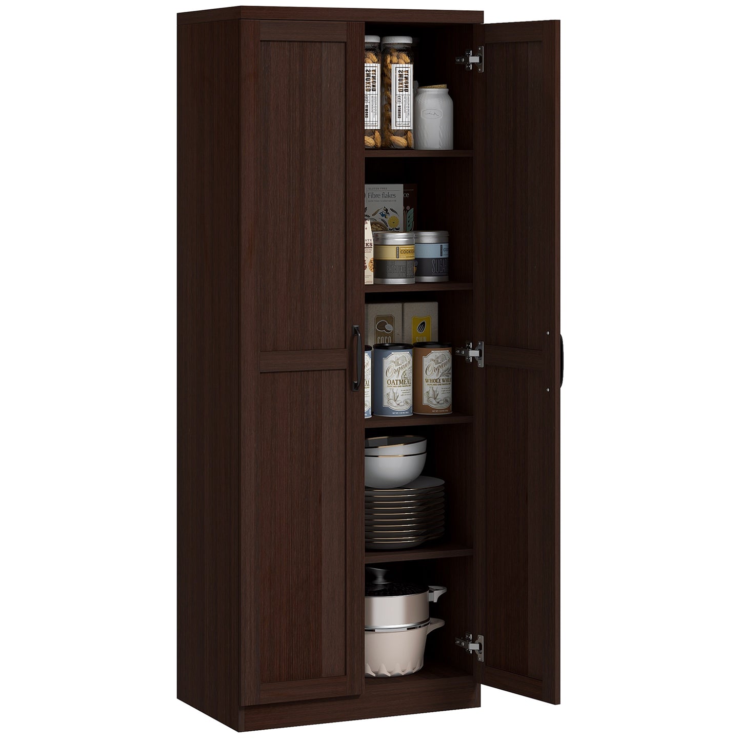 HOMCOM 63" 5-Tier Kitchen Pantry Cabinet Dark Brown