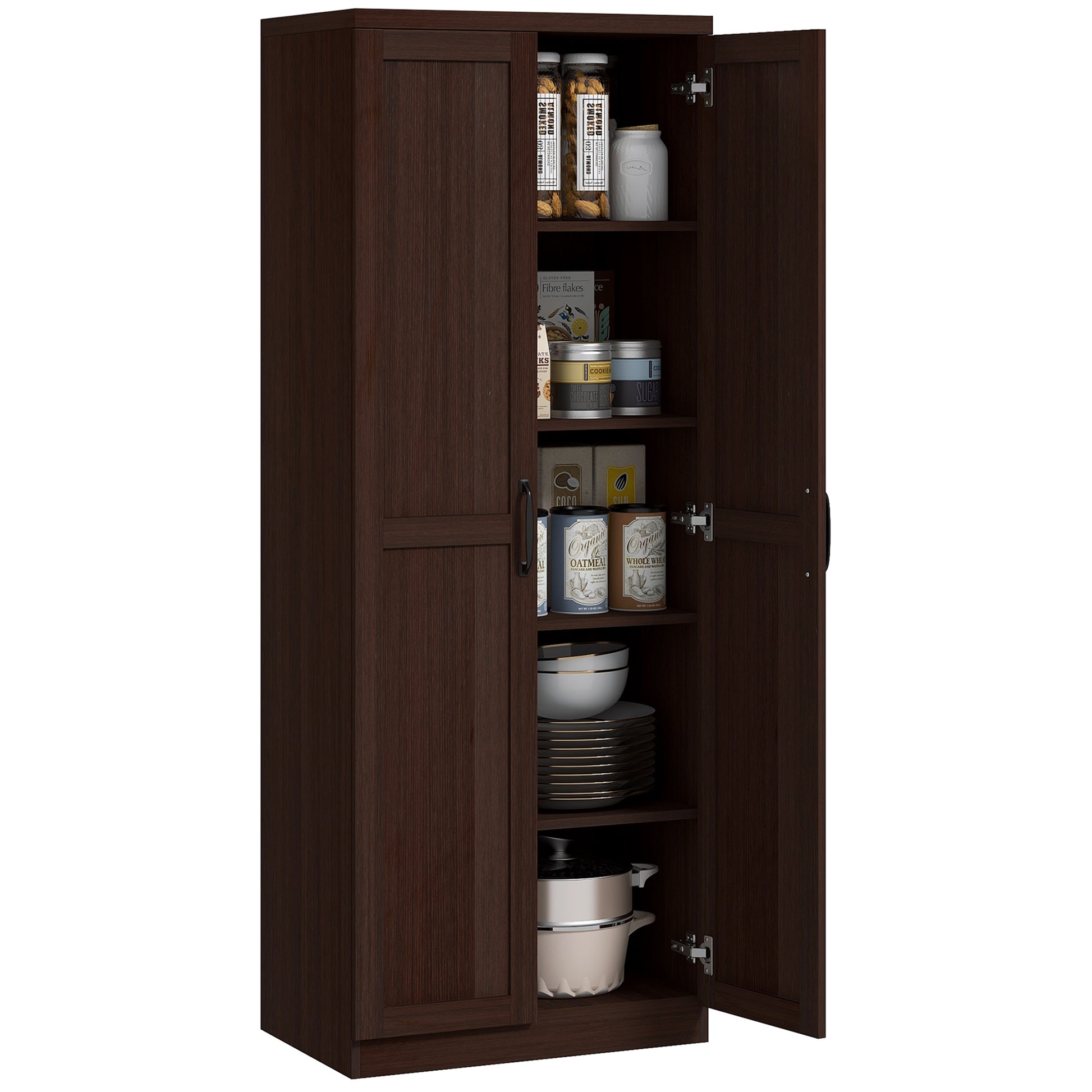 HOMCOM 63" 5-Tier Kitchen Pantry Cabinet Dark Brown